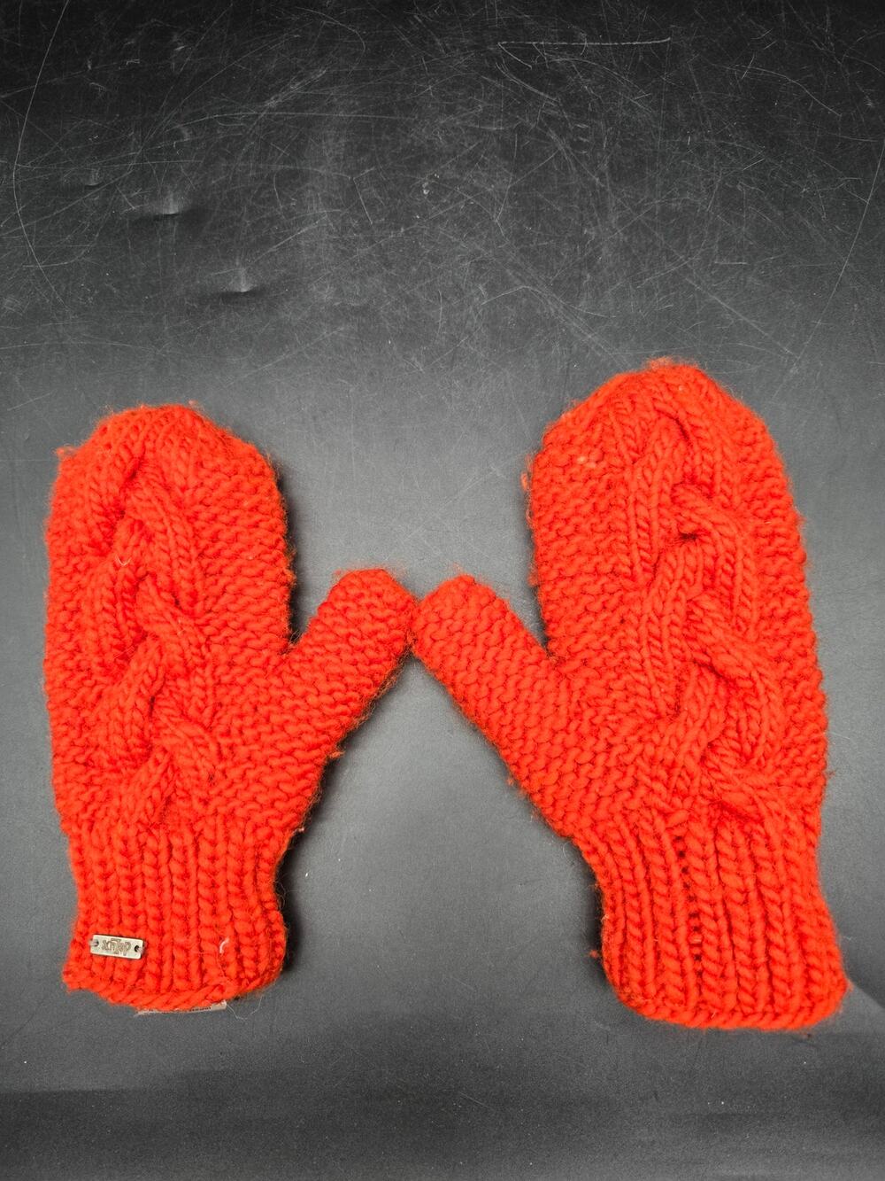 DeLux Cable Knit Wool Mittens Red Lined Womens Nepal Winter Gloves